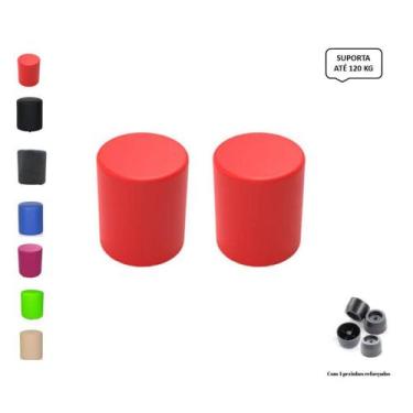 Imagem de Kit 2 Puffs Banqueta Redondo Material Sintético Decorativo Sala de Est