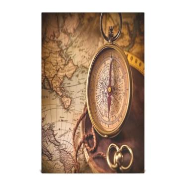 Imagem de Wassud Toalhas de cozinha, mapa de bússola antigo, toalhas de prato de cozinha, 1 pacote de panos de prato macios com laço para pendurar, toalha de mão super absorvente, secagem rápida, toalhas de chá