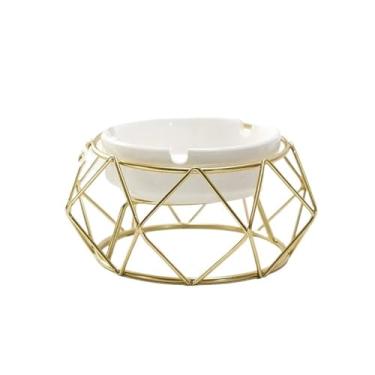 Imagem de Cinzeiro moderno com prateleiras decorações geométricas para sala de estar escritório cinzeiro de cerâmica decoração de casa (ouro)