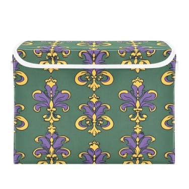 Imagem de STAYTOP Caixas de armazenamento Mardi Gras Fleur De Brunette com tampas e alça de transporte, caixas de armazenamento dobráveis organizadores de recipientes para casa, quarto, armário, escritório