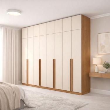 Imagem de Guarda-Roupa Casal Luna 16 Portas 4 Gavetas Creme/Freijó - Politorno, 