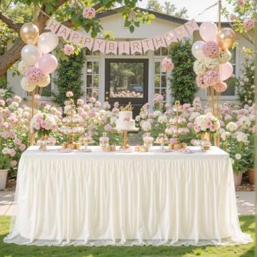 Imagem de Toalhas de mesa marfim para mesas retangulares de 2,3 m, toalha de mesa retangular, toalha de mesa retangular, 2,4 m, elastano elástico, capas de mesa para casamento, chá de bebê, festa de aniversário
