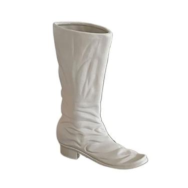 Imagem de Vaso de flores Arranjo de flores em formato bota branca para frescas, artificiais e secas