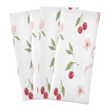 Imagem de Wassud Bows Flowers Cherry Toalhas de prato de cozinha pacote com 4 panos de prato macios com laço para pendurar toalha de mão de secagem rápida super absorvente toalhas de chá de mesa decorativas 71