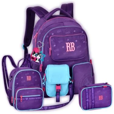 Imagem de Kit Mochila Costas Rebecca Bonbon Bolsinha Lancheira Estojo Cor:Roxo, 