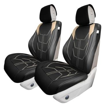 Imagem de Universal Fit Bionic70 Capas de assento de carro de luxo de couro sintético com costura contrastante - Conjunto frontal bege