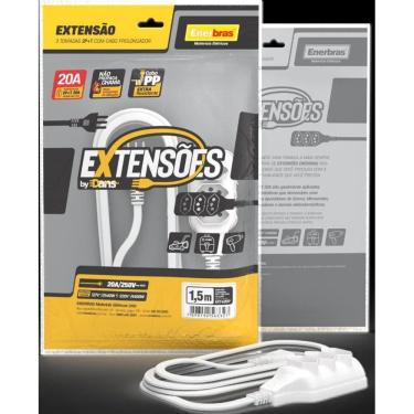 Imagem de Extensão 3 Tomadas 2P+T 20A Branco 1,5 Metros Bivolt Enerbra