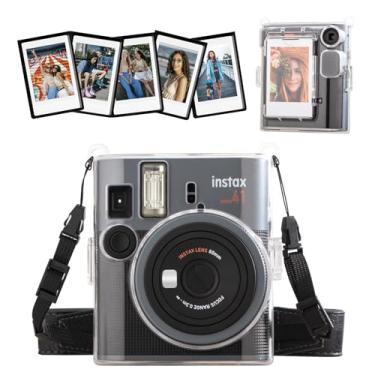 Imagem de HIYQIN Capa para câmera Fuji Mini 41, capa rígida de policarbonato transparente compatível com câmera instantânea Instax Mini 41 com alça de ombro de couro PU e pacote com 5 molduras magnéticas para