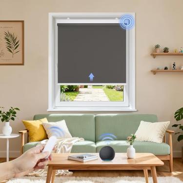 Imagem de Grandekor Persianas motorizadas com controle remoto | Tratamentos de janela de persiana elétrica sem fio blecaute, compatível com Alexa/Google Assistant, para quarto, sala de estar e escritório, cinza