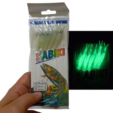 Imagem de Isca Artificial Pesca Sabiki 5 Camarao Fluorescente Lambari Robalo Tainha Uso Mar Rio Acude Mangue Lago Pescaria