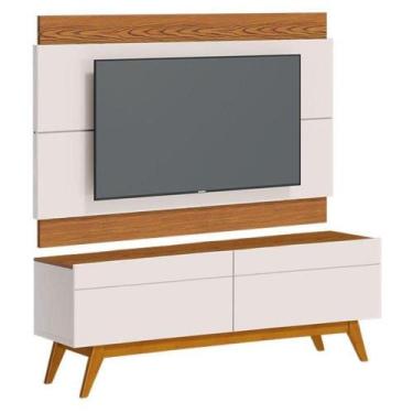 Imagem de Rack Bancada 2 Gavetas E Painel Para Tv Classic 1.4 Off White Freijó -