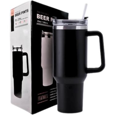 Imagem de Copo Térmico Grande Cor preto 1200 Ml Canudo Parede Dupla