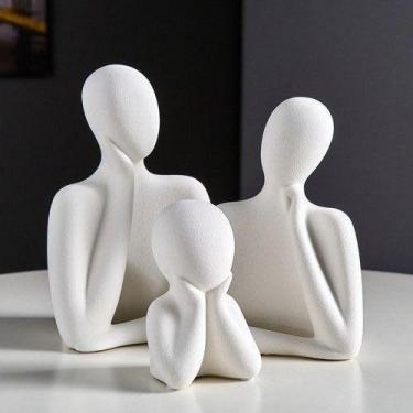 Imagem de Trio Estatuetas de Família Gesso Abstrata Minimalista Casa e Decoração