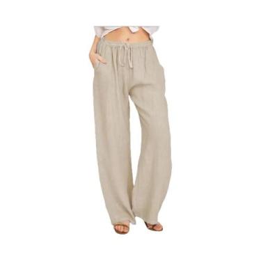 Imagem de Calças Casuais Femininas De Verão E Outono Em Algodão E Linho Com Cint