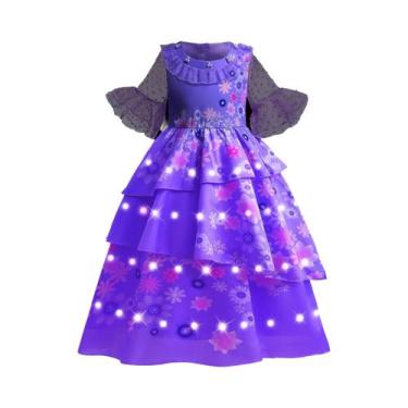 Imagem de Vestido Com Luzes LED Para Meninas, Roxo E Verde, Fantasia Infantil Pa