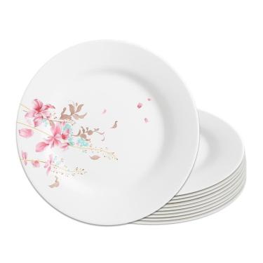 Imagem de Jogo 12 Prato Raso De Vidro Branco Flowers Bord 25,5cm Em Casa Tem