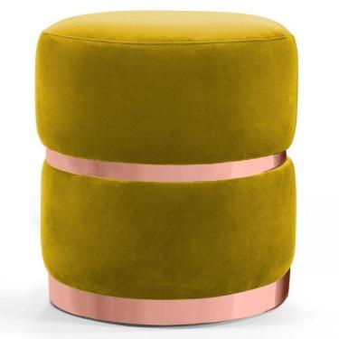 Imagem de Puff Decorativo Com Cinto E Aro Rosê Round B-279 Amarelo