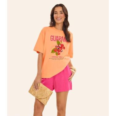 Imagem de T- Shirt Overzised Meia Malha Feminina Rovitex Laranja, G, Laranja