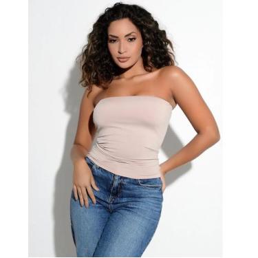 Imagem de Cropped Top sem alça Tubinho Comprido Suplex Top Tube Forrado Promoção