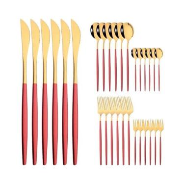 Imagem de Conjunto De Talheres De Aço Inoxidável Verde Dourado 30 Peças Utensíli