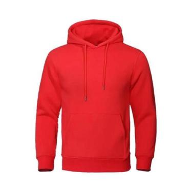 Imagem de Moletom Masculino De Fleece Quente Com Capuz, Casual, Cor Sólida, Moda