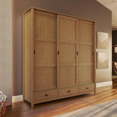 Imagem de Guarda-roupa 3 Portas de Correr 100% Madeira Maciça Topázio Freijó