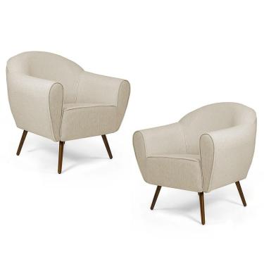 Imagem de Kit 02 Poltronas Nina Pés Palito Madeira C107 Linho Bege
