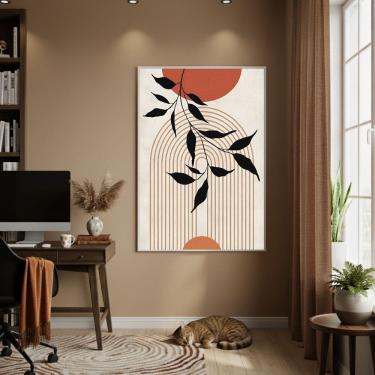 Imagem de Quadro Decorativo Ramo Terracota 70x50cm Mold Branca