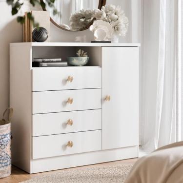 Imagem de Cômoda Amalfi 4 Gavetas E 1 Porta Branco Com Puxador Aspiral Multiuso 