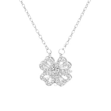 Imagem de Colar Coração Trevo Magnético Prata Cx Presente Rosa Eterna