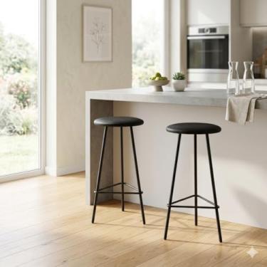 Imagem de Kit 2 Banquetas para Balcão de cozinha Alta Confortavel Estilo Moderno Ideal para Area Gourmet Estrutura de Metal Assento Madeira Resistente ALUMINUM DECOR (PRETO, ALTURA 60 CM DO ASSENTO AO CHÃO)