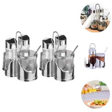 Imagem de 2 Galheteiros Porta Azeite Sal Vinagre 3 Peças e Suporte Para Guardana