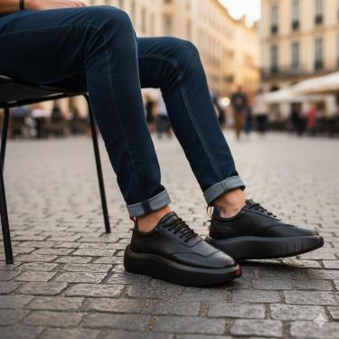 Imagem de Tênis Sneaker Masculino Couro Premium Solado Alto Urbano-Masculino