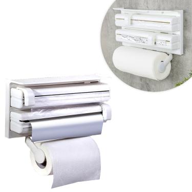 Imagem de Porta Papel Toalha Triplo Para Rolos Alumínio Parede Suporte Cozinha Cor:Branco