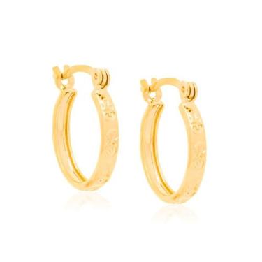 Imagem de Brinco Argola Com Detalhes Em Alto E Baixo Relevo Rommanel Cor:Dourado