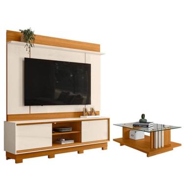 Imagem de Estante Home Theater Siena Com Pés Com Mesa De Centro Frizz Cinamomo Off White - Madetec