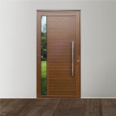Imagem de Porta Pivotante com Puxador e Vidro Linha Roma Amadeirada Lado Direito Marrom
