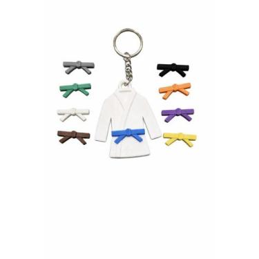 Imagem de Chaveiro kimono jiu jitsu 3d com faixas trocáveis kit graduação artes 