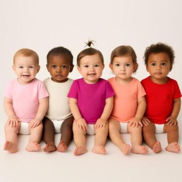 Imagem de Kit 5 Camisetas Manga Curta para Bebê Menina Rosa Vermelho - BigToon K