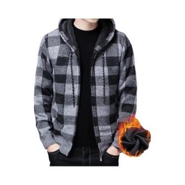 Imagem de Jaqueta De Suéter Com Capuz Em Fleece Para Homens, Estampa Xadrez, Alt