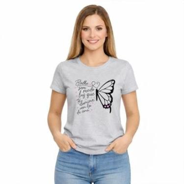 Imagem de Camiseta Feminina Frase Motivacional Borboleta Brilhe Sem Medo-Feminino