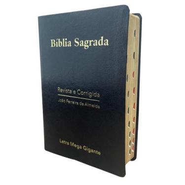 Imagem de Bíblia sagrada rc letra mega gigante indice lateral luxo preto versão 