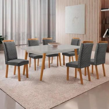 Imagem de Mesa de Jantar Copper 180cm Madeira Tampo Vidro Canto Copo com 6 Cadei