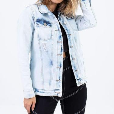 Imagem de Jaqueta Maxi Jeans Destroyed Azul Claro Lady Rock, P, Azul claro