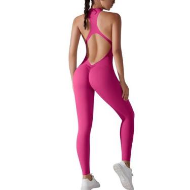 Imagem de Macacão Fitness Empina Bumbum Zíper Frontal Costas Decote em V Push Co