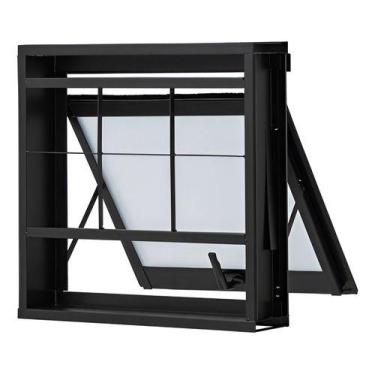 Imagem de Janela Maxim Ar Grade Quadriculada Preto 50x50cm Max Ar Vitrô - Ramass
