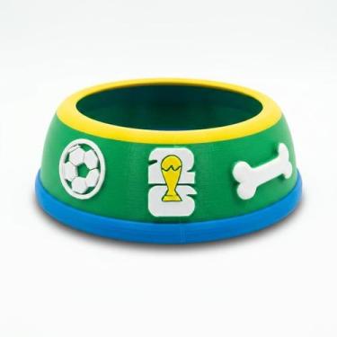 Imagem de Comedouro Pet Copa 2026 Brasil  Pote de Ração Verde e Amarelo para Cac