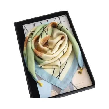 Imagem de Lenço De Seda Luxuoso Feminino Com Fecho Magnético, Estampado, Quadrad