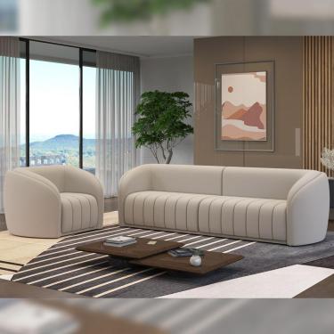 Imagem de Conjunto Sala de Estar Adam G45 Sofá 3 Lugares 252cm Veludo Bege Madeira Pinus Gran Belo