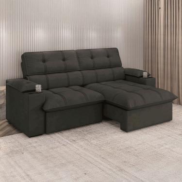 Imagem de Sofá Liverpool Slim 4 Lugares Retrátil e Reclinável 240cm Marrom Suede Luizzi Estofados